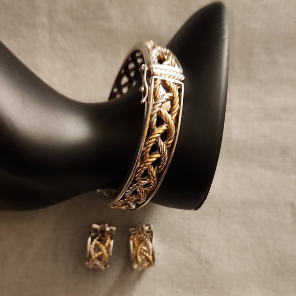 Chateau D"Argent Textile Weave "Hinged" Bracelet + Bonus Matching Earrings - Picture 2 of 16